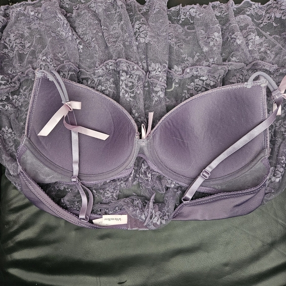 La Vie en Rose Elegant Lace Babydoll Lingerie in Purple LavenderPadded Hook Sz L - Picture 6 of 13